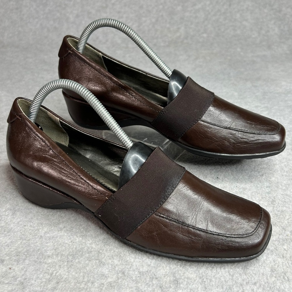 Naturalizer Granbury‎ Brown Leather Elastic Square Toe Comfort Slip On Loafers